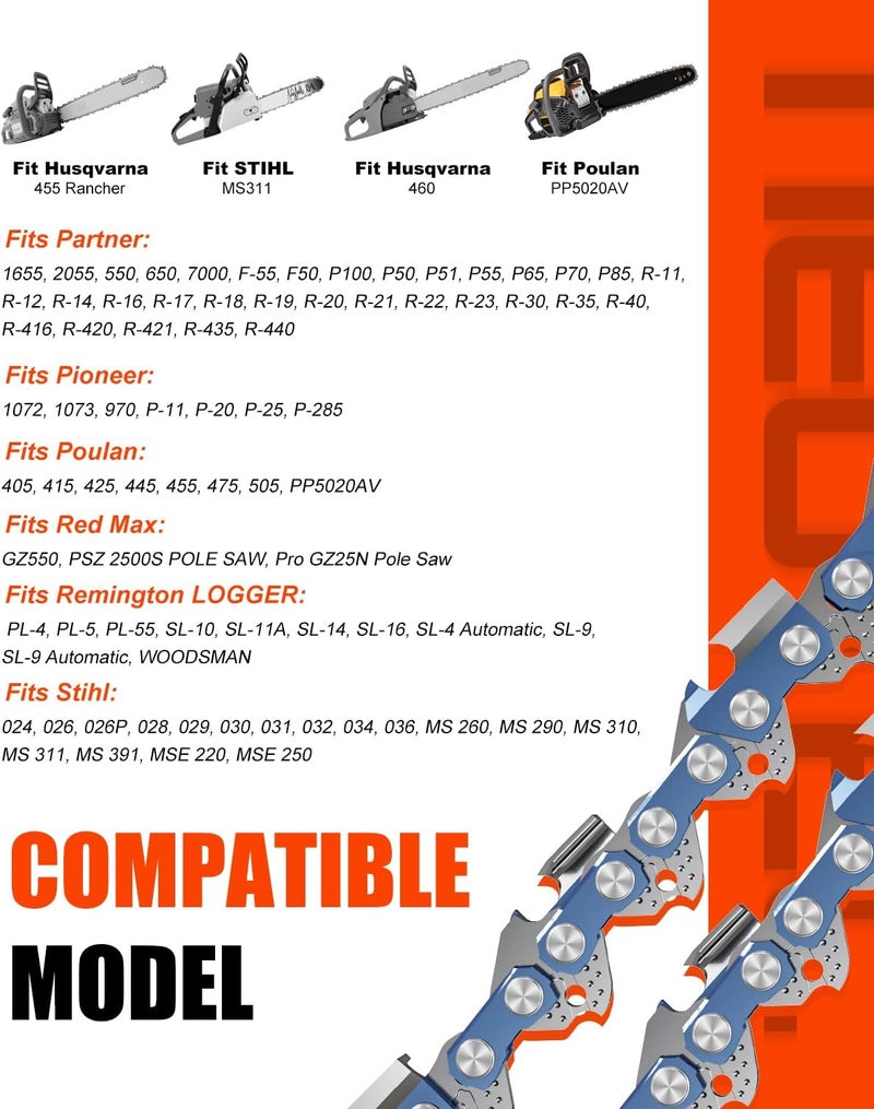 NEO-TEC 20 Inch Chainsaw Chain E72, 3/8" Pitch .050" Gauge 72 Drive Links Replacement Chainsaw 33RS-72 Fit for MS311 MS391, Fit for Husqvarna 455 (Rancher) and More (3 Chains) - Image 3